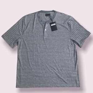 Thomas Dean performance shirt Henry style two button XL mens blue gray stripe